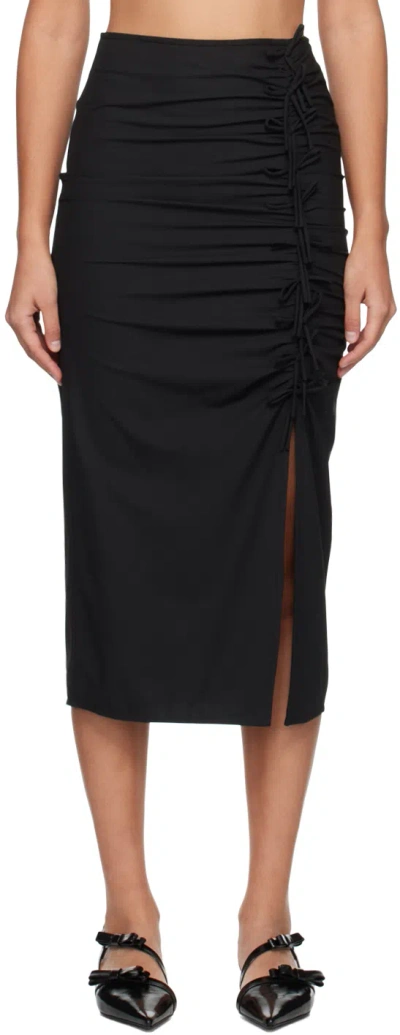 Ganni Black Drapey Midi Skirt