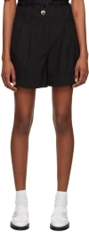 Ganni Black Cotton Buttoned Shorts In 099 Black