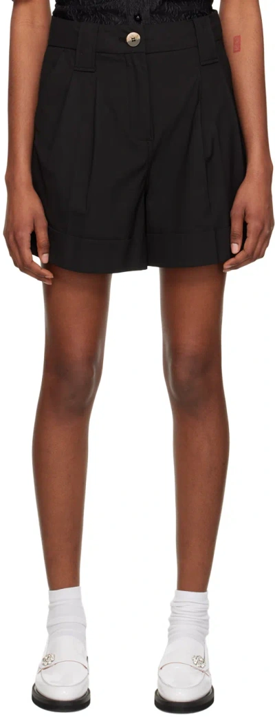 Ganni Black Cotton Buttoned Shorts