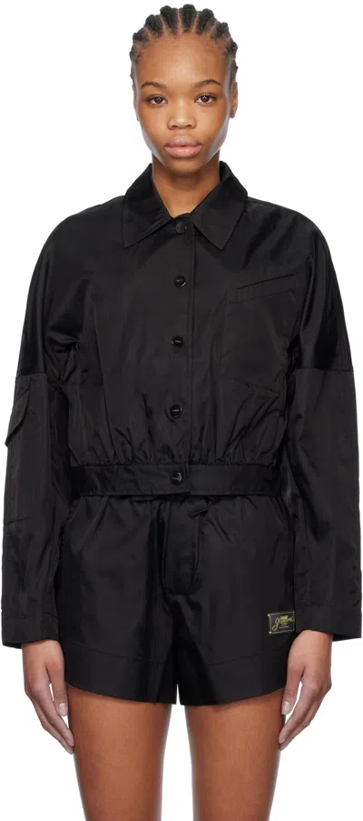 Ganni Black Duchesse Nylon Cropped Jacket In 099 Black
