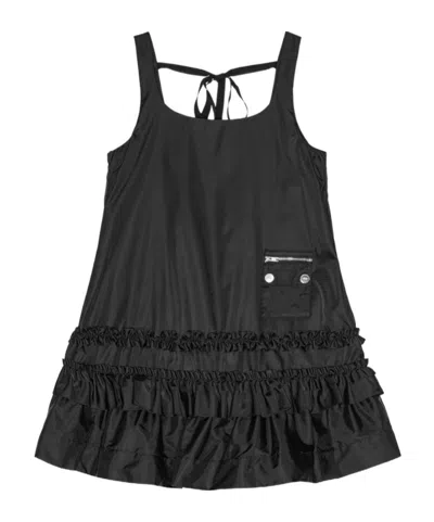 Ganni Duchesse Nylon U-neck Mini Dress In Black