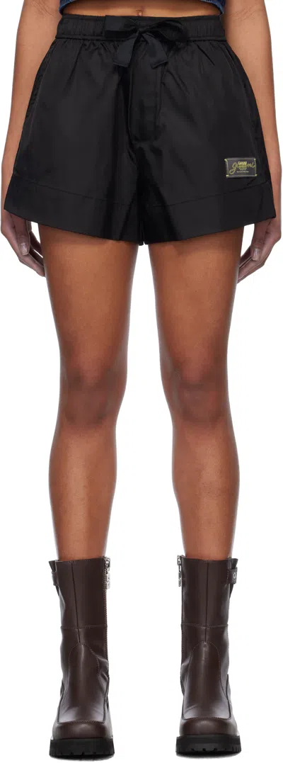 Ganni Black Duchesse Nylon Shorts In 099 Black