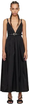 Ganni Black Long Dress With A V-neck Embellished With Studs In 099 Black