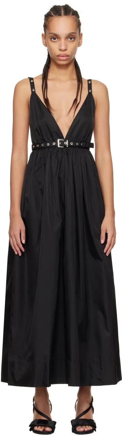 GANNI BLACK DUCHESSE NYLON STRAP MAXI DRESS