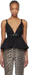 Ganni Black V-neck Top With A Waistband Under The Bust In 099 Black