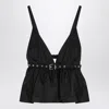 Ganni Black V-neck Top With A Waistband Under The Bust