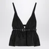 Ganni Black V-neck Top With A Waistband Under The Bust