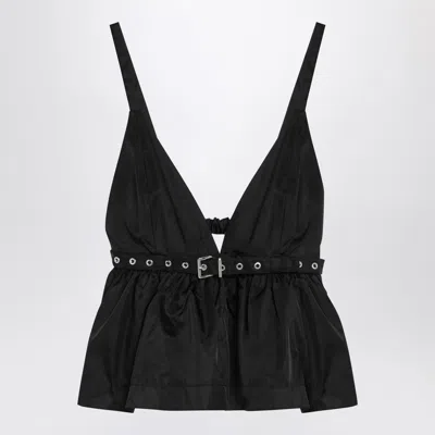Ganni Duchess Top With Adjustable Straps And Eyelet Detailing In Black