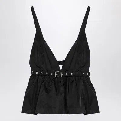 Ganni Duchess Top With Adjustable Straps And Eyelet Detailing In Black