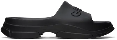 Ganni Black Embossed Pool Slides In 099 Black