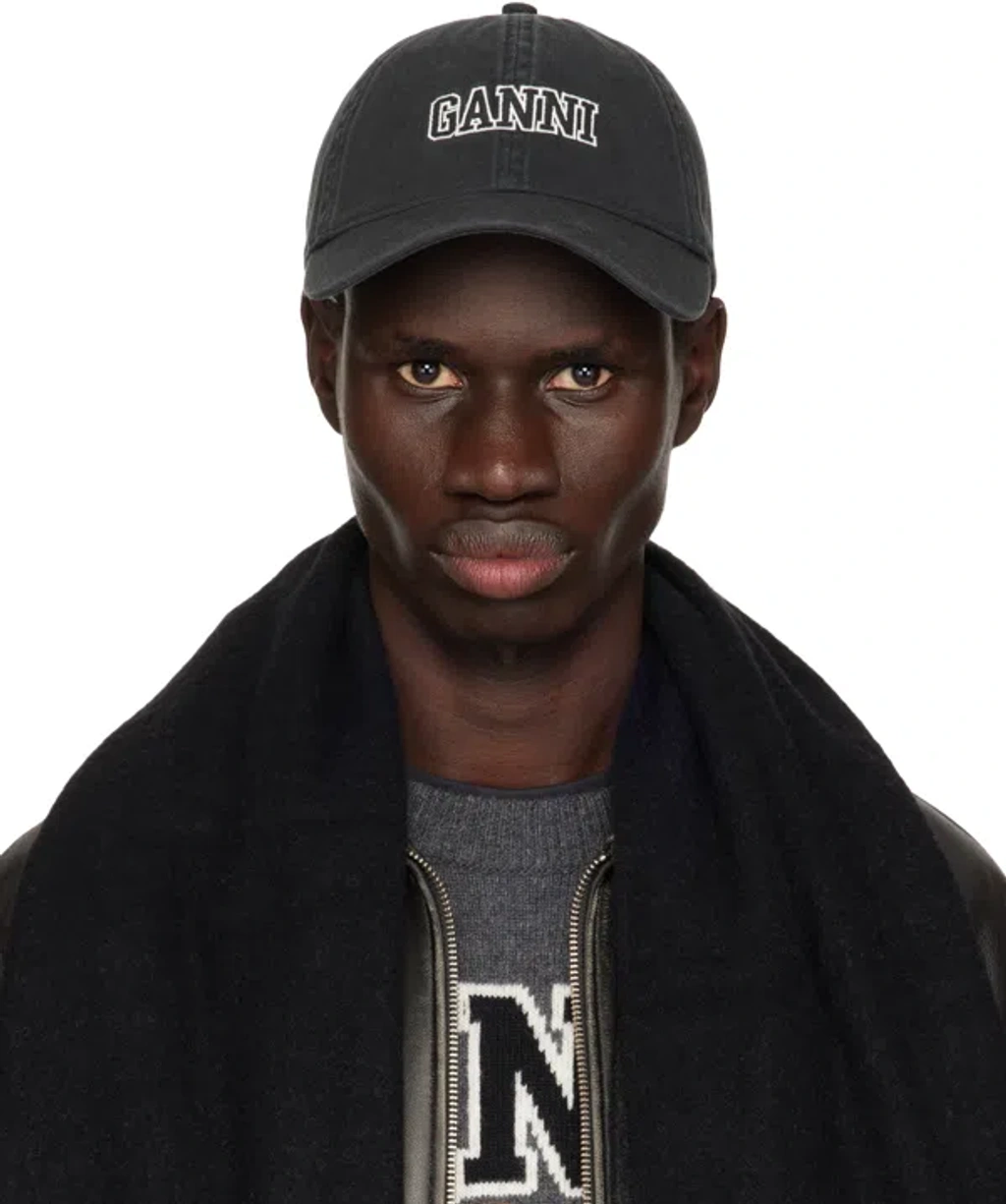 Ganni Black Embroidered Logo Cap | ModeSens