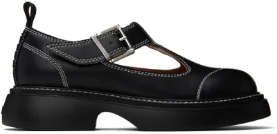 Ganni Everyday Buckled Faux Leather Mary Jane Loafers In Black