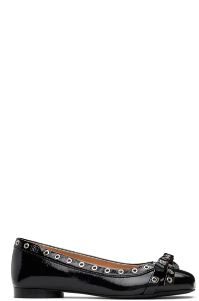 GANNI BLACK EYELET BOW BALLERINA FLATS