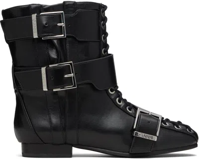 Ganni Black Eyelets Lace Up Boots