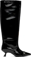 Ganni Black Eyelets Slouchy High Shaft Tall Boots In 099 Black