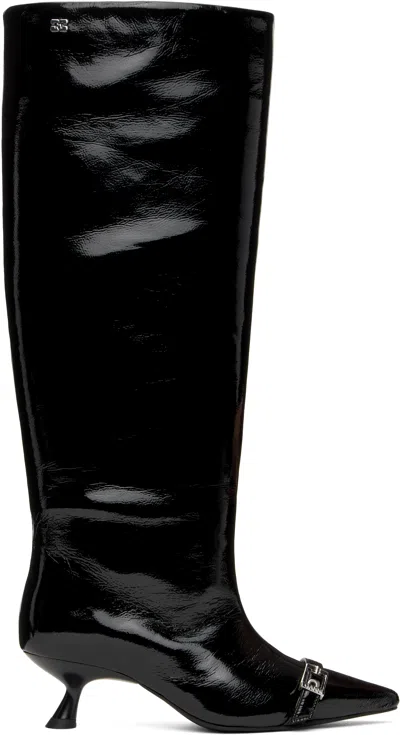 GANNI BLACK EYELETS SLOUCHY HIGH SHAFT TALL BOOTS