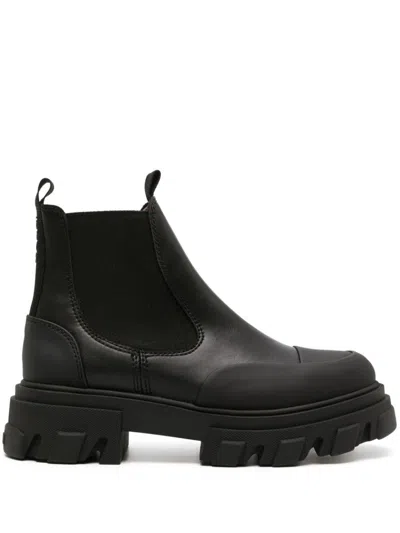 GANNI GANNI BLACK FAUX LEATHER COMBAT BOOTS