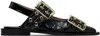 Ganni Buckle Ballerina Crocodile-effect Slingback Flats In 099 Black