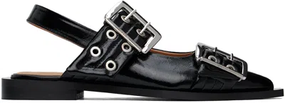 Ganni Feminine Buckle Slingback Flats In Black