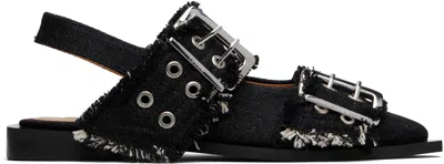 Ganni Black Feminine Buckle Ballerina Flats