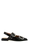 Ganni Crocodile Effect Bucked Ballerina Shoes In Black