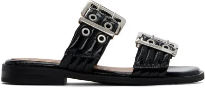 GANNI BLACK FEMININE BUCKLE TWO-STRAP SANDALS