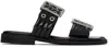 Ganni Buckled Eyelet-embellished Recycled Faux Patent-leather Sandals In 099 Black