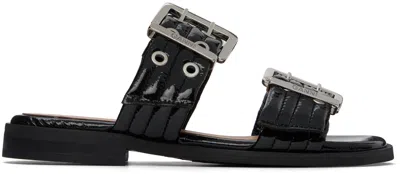 GANNI BLACK FEMININE BUCKLE TWO-STRAP SANDALS