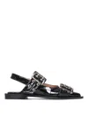 Ganni Embellished Glossed Recycled Point-toe Slingback Flats In Negro