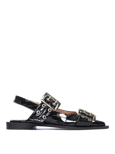 Ganni Black Feminine Flat Ballets In Negro