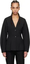 Ganni Black Fitted Drapey Melange Blazer In 099 Black