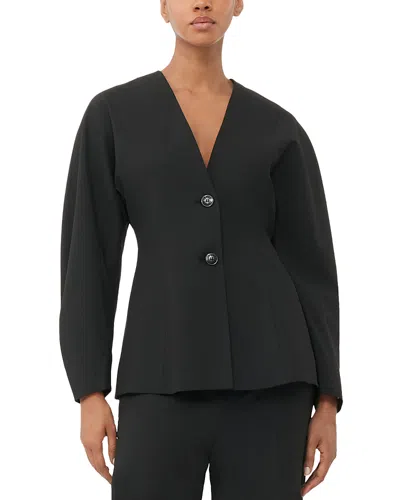 GANNI BLACK FITTED DRAPEY MELANGE BLAZER