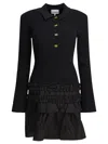 Ganni Black Flared Dress With Ribbed Details In Black