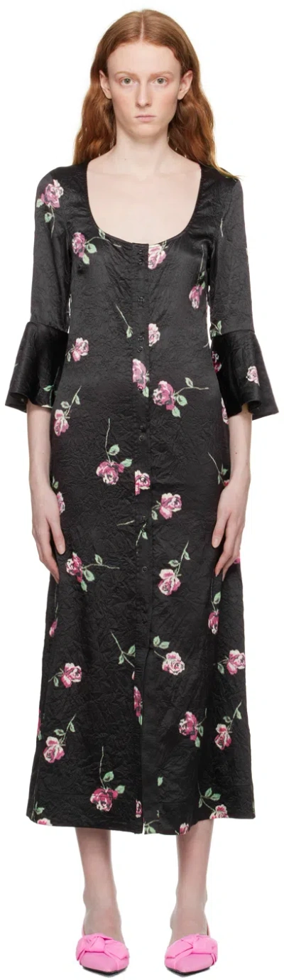 GANNI BLACK FLORAL MAXI DRESS