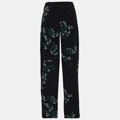 Pre-owned Ganni Black Floral Polka Crepe Tapered Trousers M (eu 36)