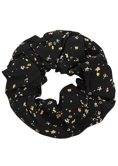 Ganni Black Floral-print Scrunchie