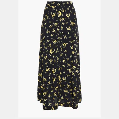 Pre-owned Ganni Black Floral Print Viscose Midi Skirt S (eu 36)