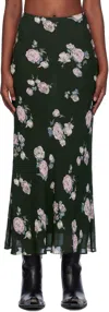 Ganni Black Floral Printed Crepe Maxi Skirt In 771 Climbing Ivy