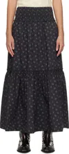 Ganni Floral-print Smock Maxi Skirt In 252 Phantom