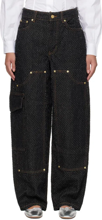 Ganni Black Fluffy Carpenter Jeans In 099 Black
