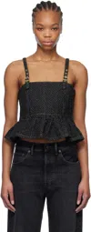 Ganni Women Fluffy Denim Strap Top In 099 Black