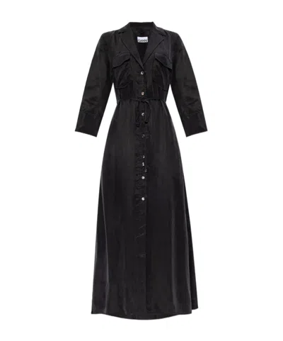 Ganni Black Fluid Cupro Maxi Dress