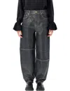 Ganni Wide Leg Trousers Metallic Finish Pockets