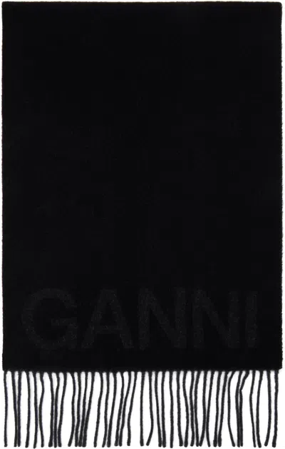 Ganni Logo Lettering Scarf In Grey