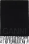 Ganni Black Recycled Wool Scarf Women In 099 Black