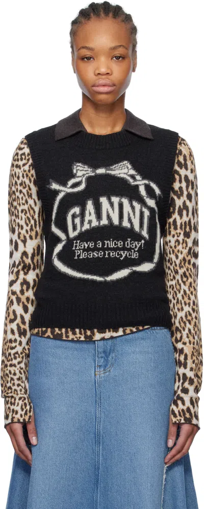 GANNI BLACK GRAPHIC BOW VEST