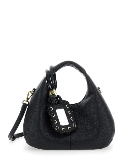 Ganni Black Handbag With Removable Shoulder Strap And Pendant With Logo In Faux-leather Woman