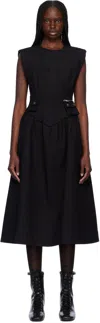 Ganni Tailored Cotton Corset Midi Dress In 099 Black