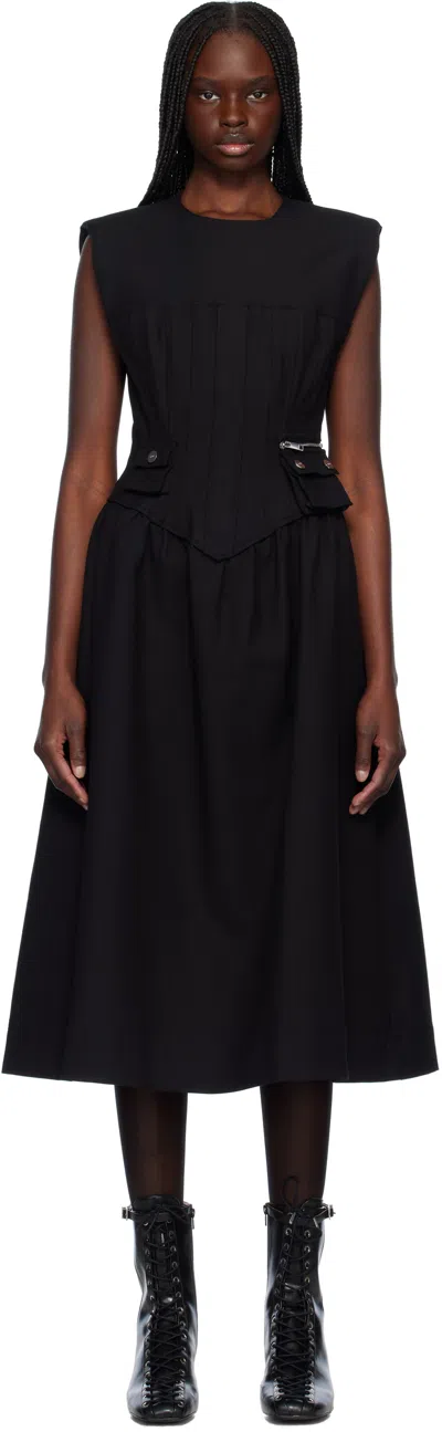 Ganni Heavy Cotton Tailoring Corset Midi Dress Dresses Black