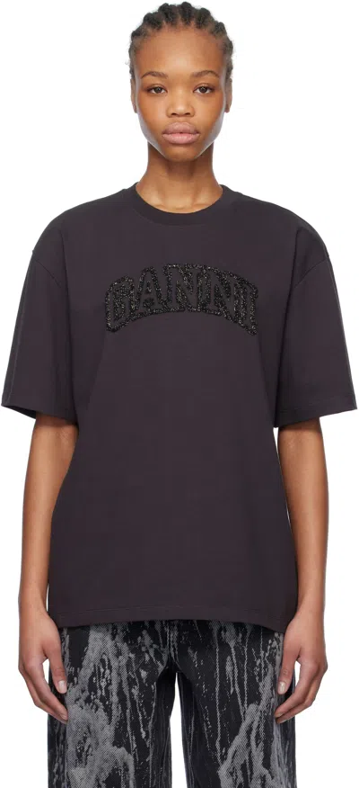Ganni Black Heavy Cotton Drop Shoulder '' T-shirt In 252 Phantom